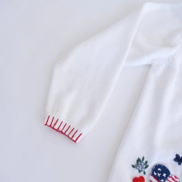 Vintage Heirloom White Embroidered Patriotic Floral and Hearts USA Cardigan XL - Picture 8 of 13